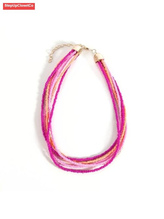 Jewelry - Bohemian Layered Beaded Necklace Choker for Women Stainless Steel Adjustable